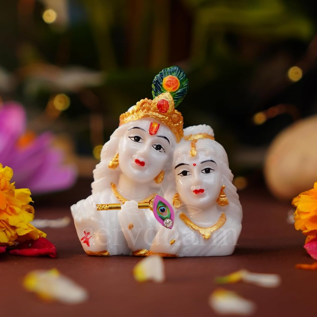 Servdharm Radha Krishna Idol Murti Statue for Home Puja & Festival Gifting (Radha Krishna Face)