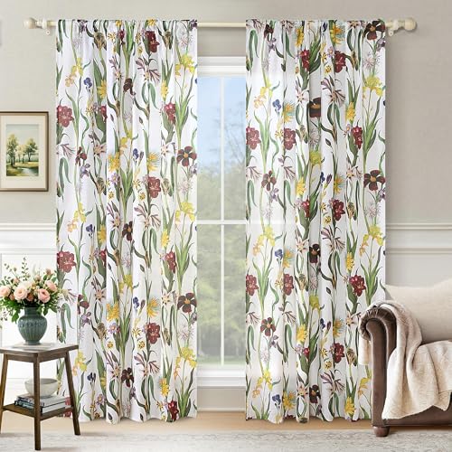 Image of Schweek Boho Floral Curtains 96 Inches Long 2 Panels for Living Room White