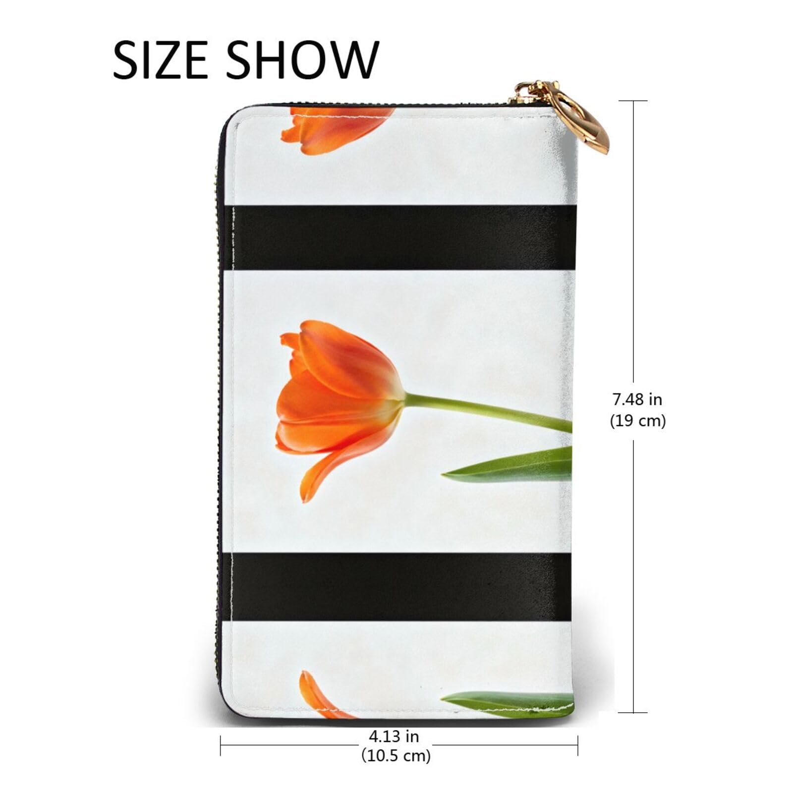 Cartera larga y grande de piel con cremallera, diseño de perlas
