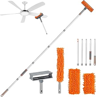 Ceiling Fan Cleaner Dusters with 72'' Extension Pole, Reusable Microfiber Pads High Ceiling Fan Blade Cleaning Tool for Baseboards, Blinds, Cobwebs