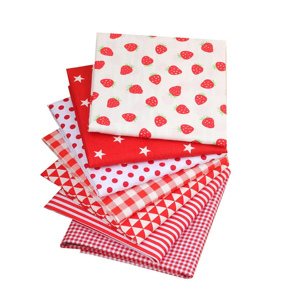 Craftsfabrics Red,White 7Pcs 40X50cm Red Series Cute Strawberry Printed Cotton Fat Quarters Bundle For Quilting, Scrapbooking, Sewing, Baby Clothing, Diy Projects