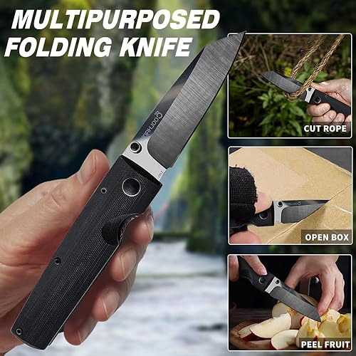 Miniatura 2 de Cool Hand Cuchillo plegable de 3.87 pulgadas con mango G10, hoja de pie de oveja de cerámica negra pulida, diseño de bloqueo de revestimiento y clip