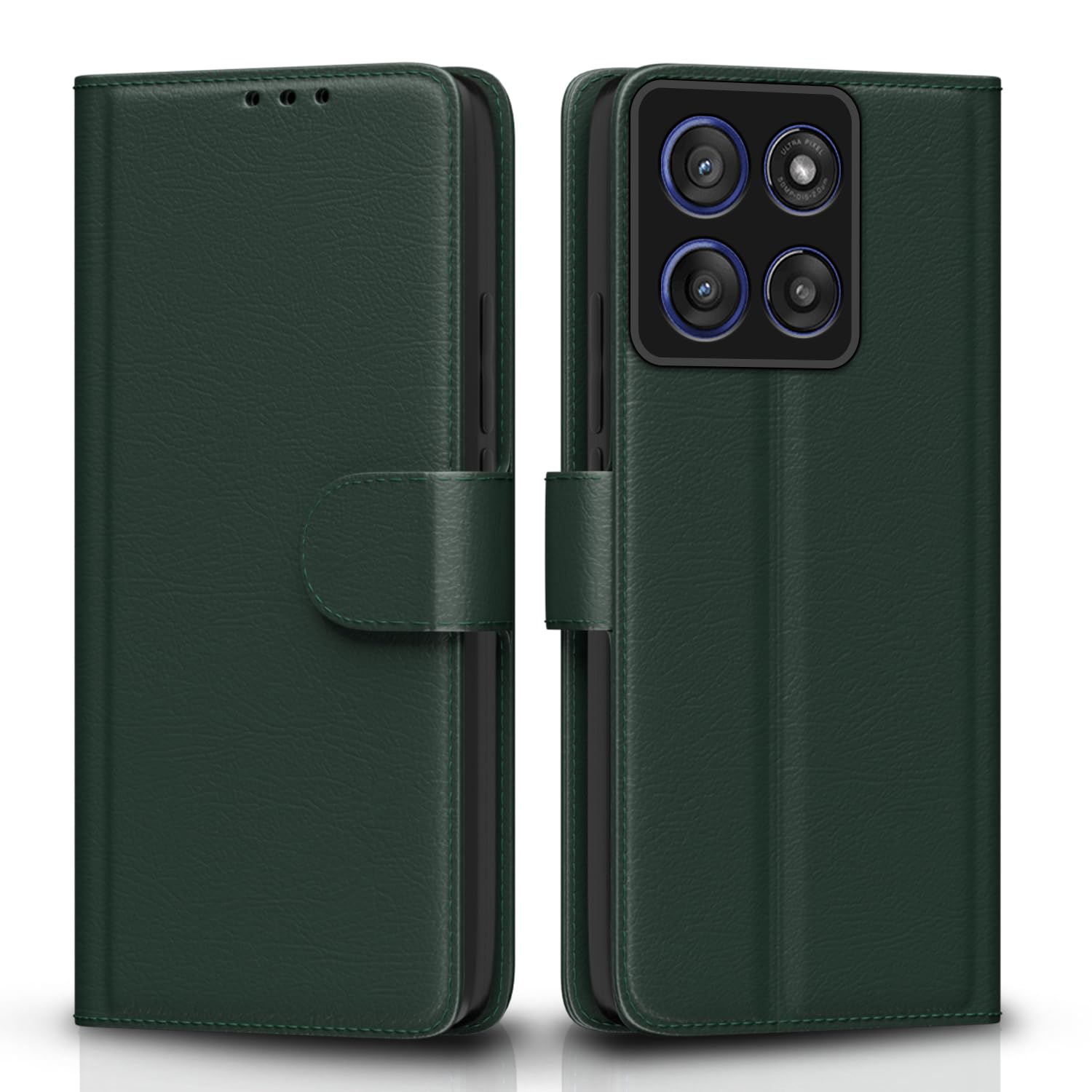 Amazon Basics Flip Cover for Motorola Moto Edge 60 Stylus 5G Leather Finish | Wallet Stand and Shock Proof | Inside TPU with Card Pockets | Complete Protection Flip Case(Green)