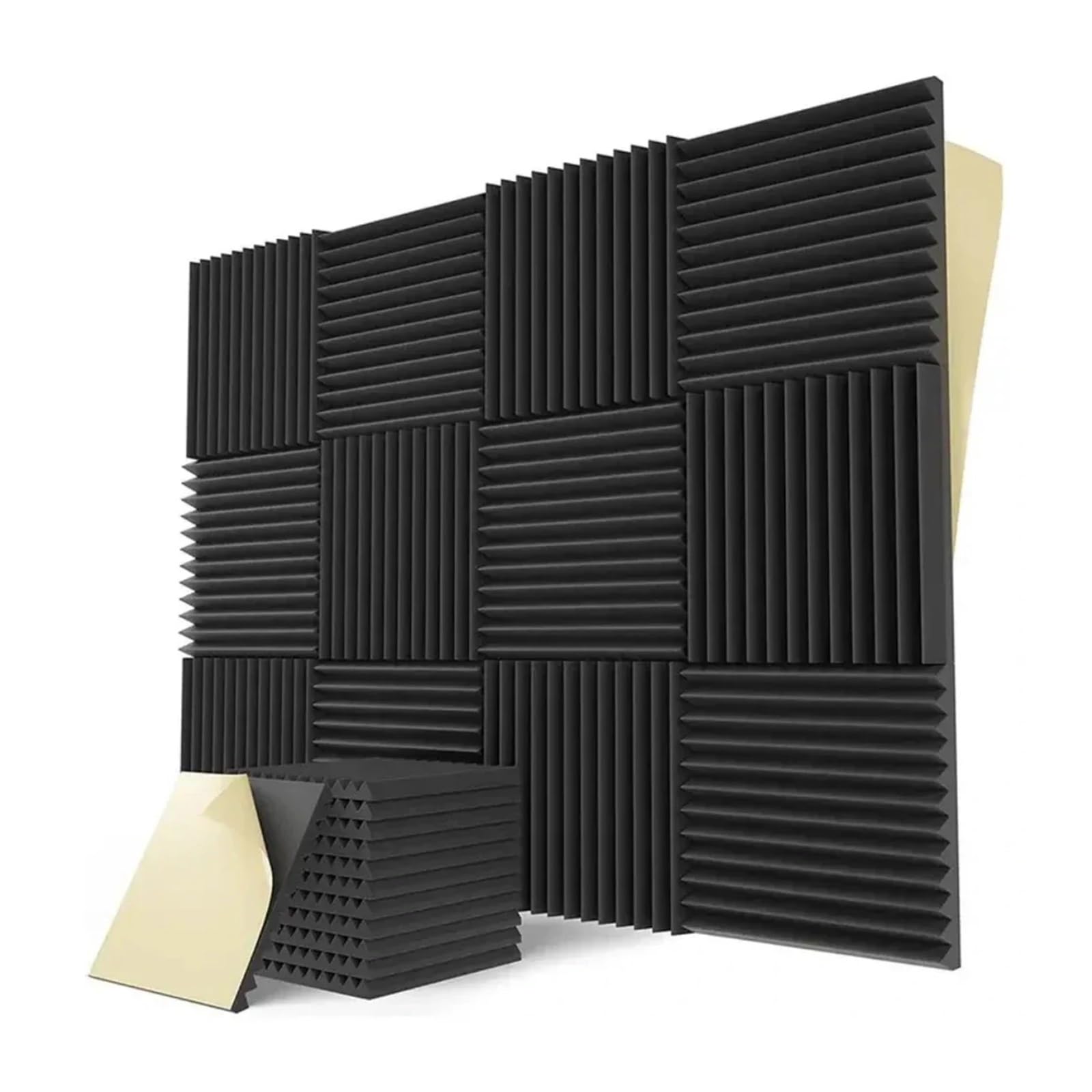 Paneles Acusticos 12/24Pcs Self-Adhesive Studio Acoustic Foam Panels High Density Soundproof Wall for Gaming Room Home 30x30x2.5cm(Black and Gray,24pcs)