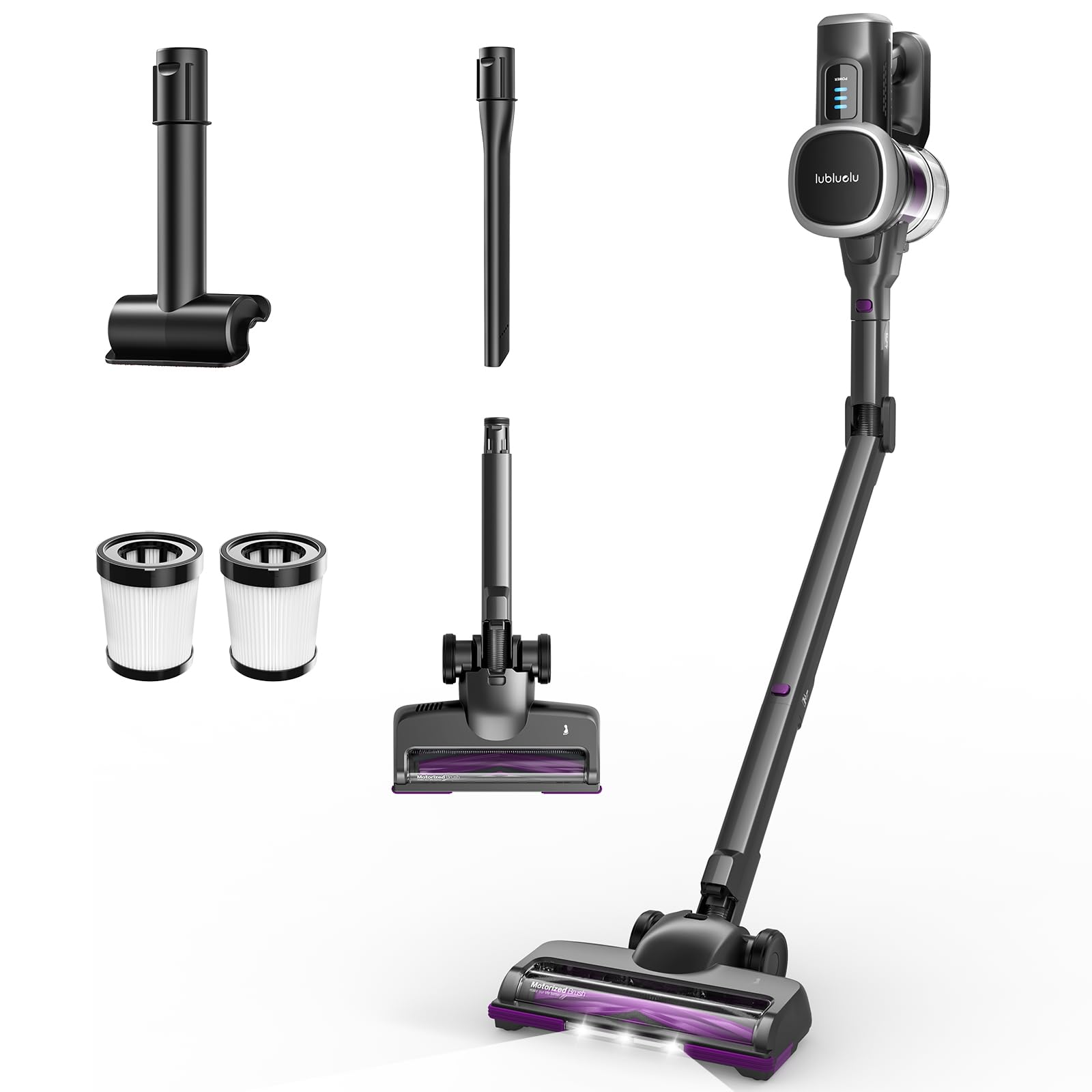 Lubluelu Kabelloser Akku Staubsauger 400W/45000Pa, bis zu 50 Min Laufzeit, Anti-Tangle-Bodenbürste, 2 Filter, für Tierhaare, Teppiche & Hartböden