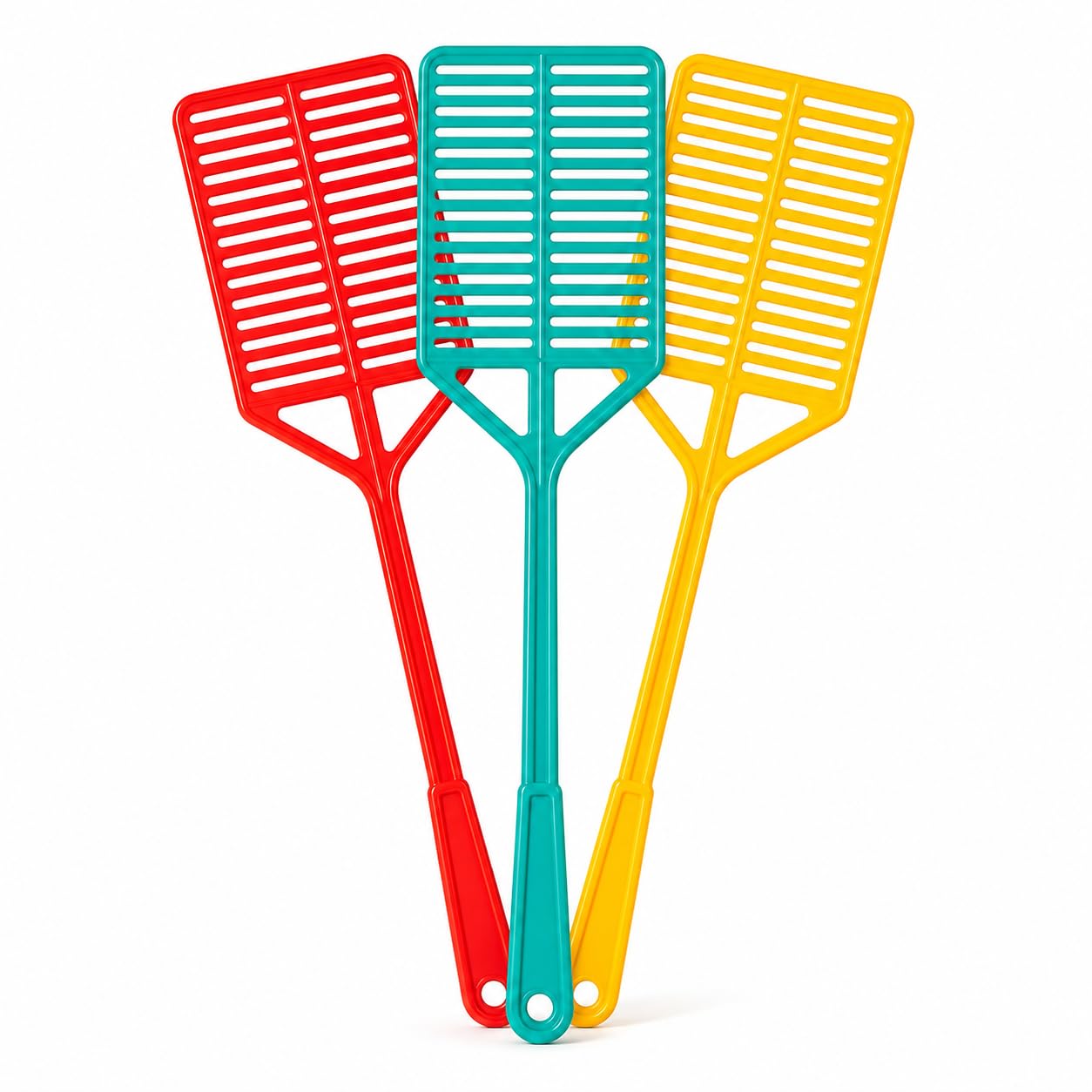 SEPARATE WAY Manual Plastic Square Fly Swatter Long Handle, Flexible with Hanging Hole Insect Killer Swatter Cockroach, Bug, Fly Pest Control Indoor, Outdoor Pack of 3-picture-0