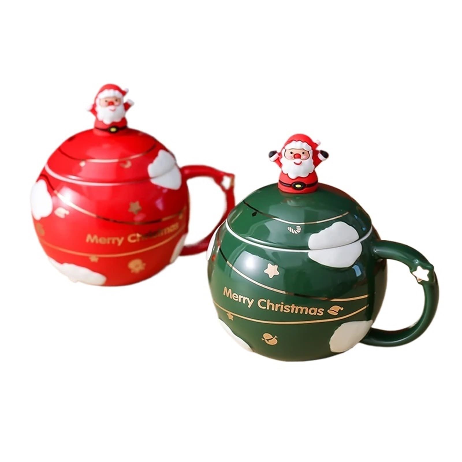 Taza de cerámica con tapa, 2 uds., café, té de la leche, desayuno, dibujos animados, cumpleaños, amigo, familia, hogar, oficina, beber, 400ml Para Boda(Green Red)