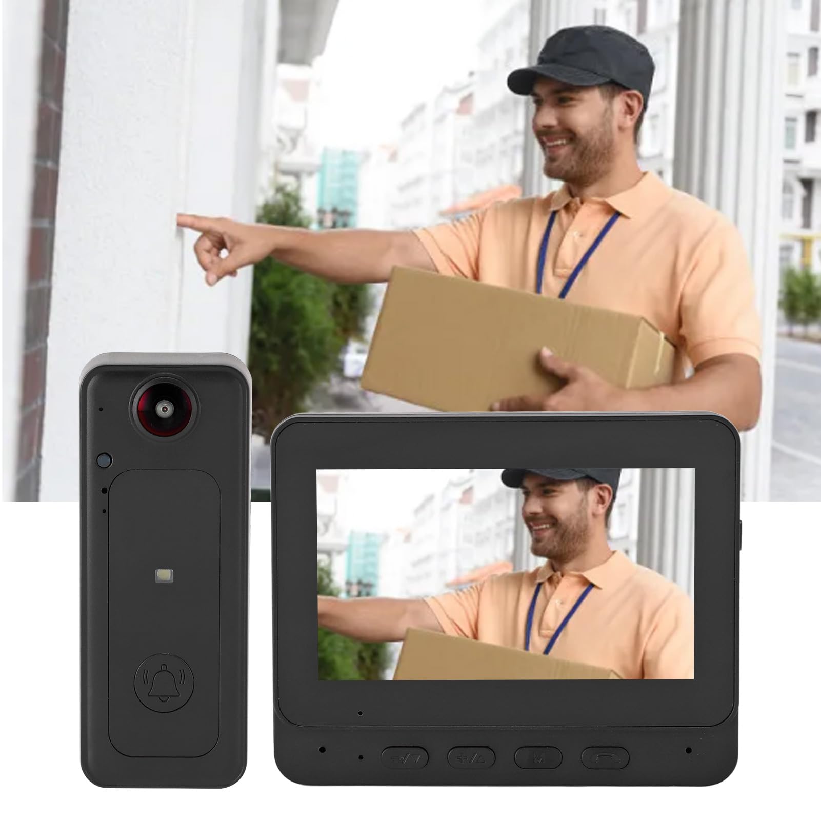 Cosiki de Intercomunicación con Timbre con Vídeo, Altavoz con Pantalla HD de 8MP y 4,3 Pulgadas, Micrófono, Timbre con Vídeo Inalámbrico para Seguridad en el Hogar