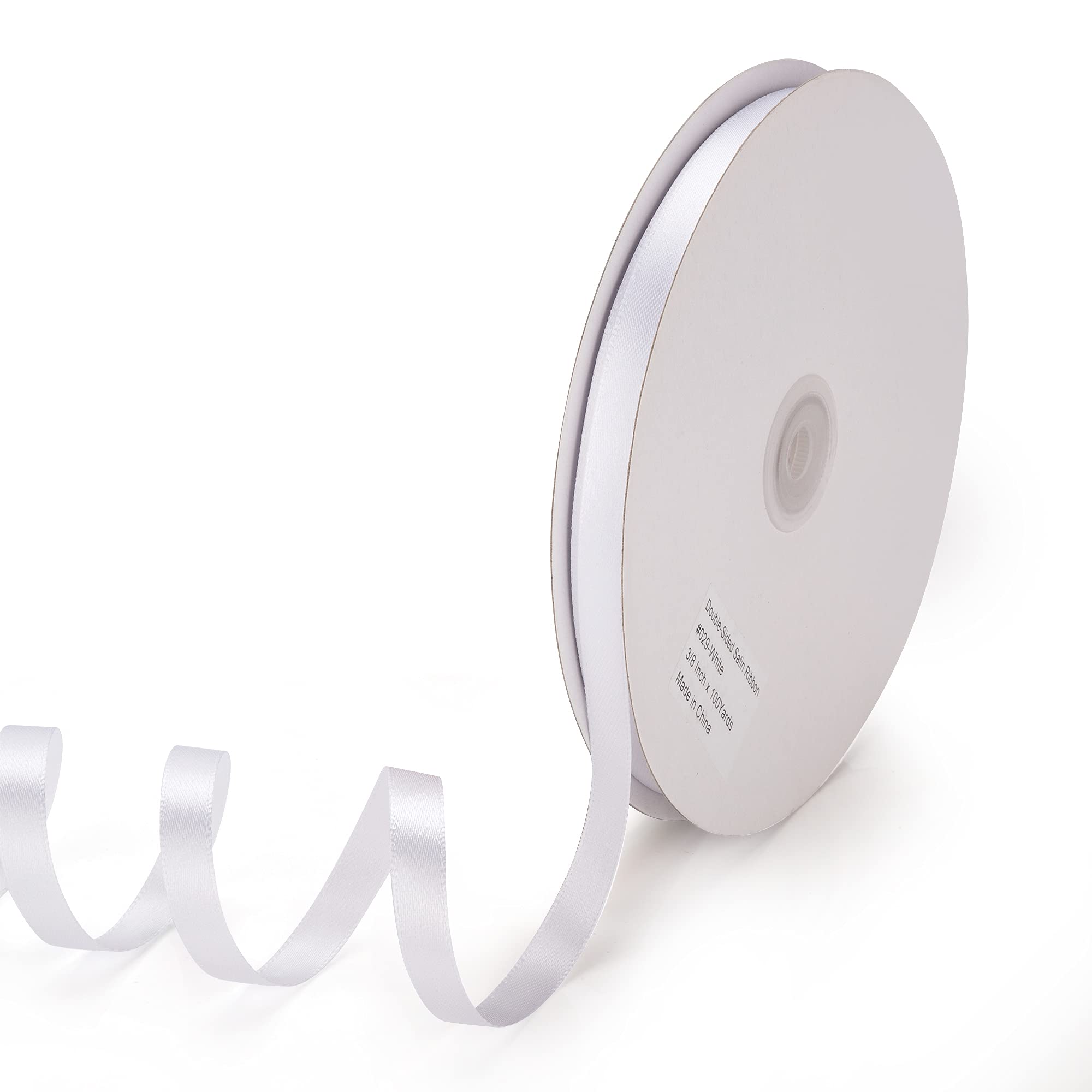 Filan Double Faced Satin Ribbon 3/8Inch x 100Yards Double Sided Solid Polyester Ribbon for Gift Wrapping Party Hair Braids Bow Baby Shower Decoration Floral Arrangement Craft Supplies, White