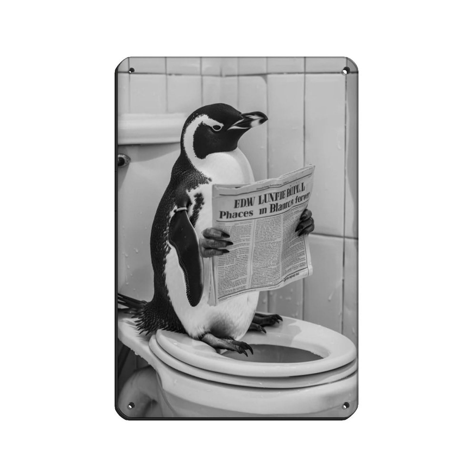 Penguin Sitting on The Toilet Reading A Newspaper (9) Retro Poster Metal Tin Sign Chic Art Retro Iron Painting Bar People Cave Cafe Family Garage Poster Wall Decoration 8x12inch(20x30cm)