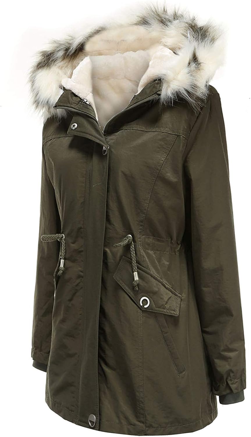 Women Winter Warm Overcoat for Women’S Faux Fur Lining Coat Thick Windbreaker Jacket Snow Outdoor Hooded Outwear at  Women’s Clothing store