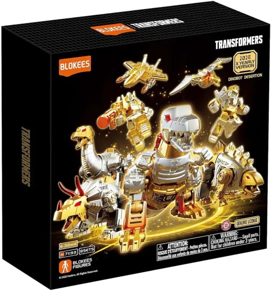 Blokees Transformers Limited Edition Gold Series 3 Dinobot Desertion Model Kit with Optimus Prime, Wheeljack, and Skywarp
