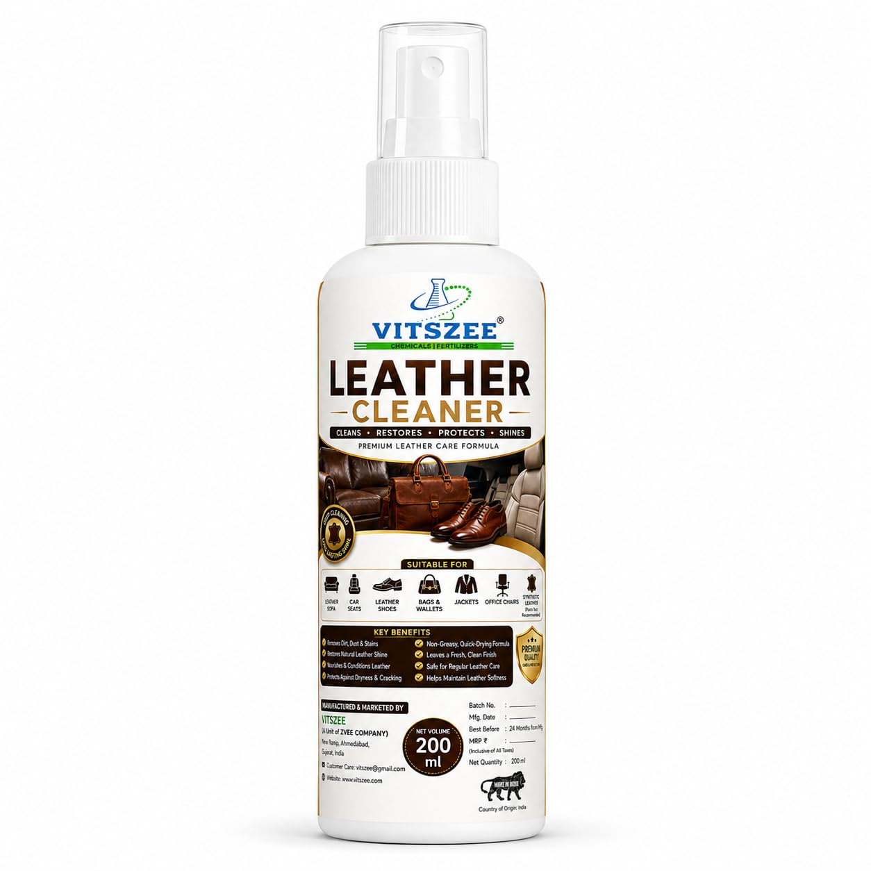 VITSZEE Leather Cleaner Spray 200ml | Premium Leather Care Formula for Car Seats, Leather Sofa, Shoes, Bags, Wallets & Jackets | Cleans, Restores, Protects & Shines | Non-Greasy, Quick-Dry-image-7