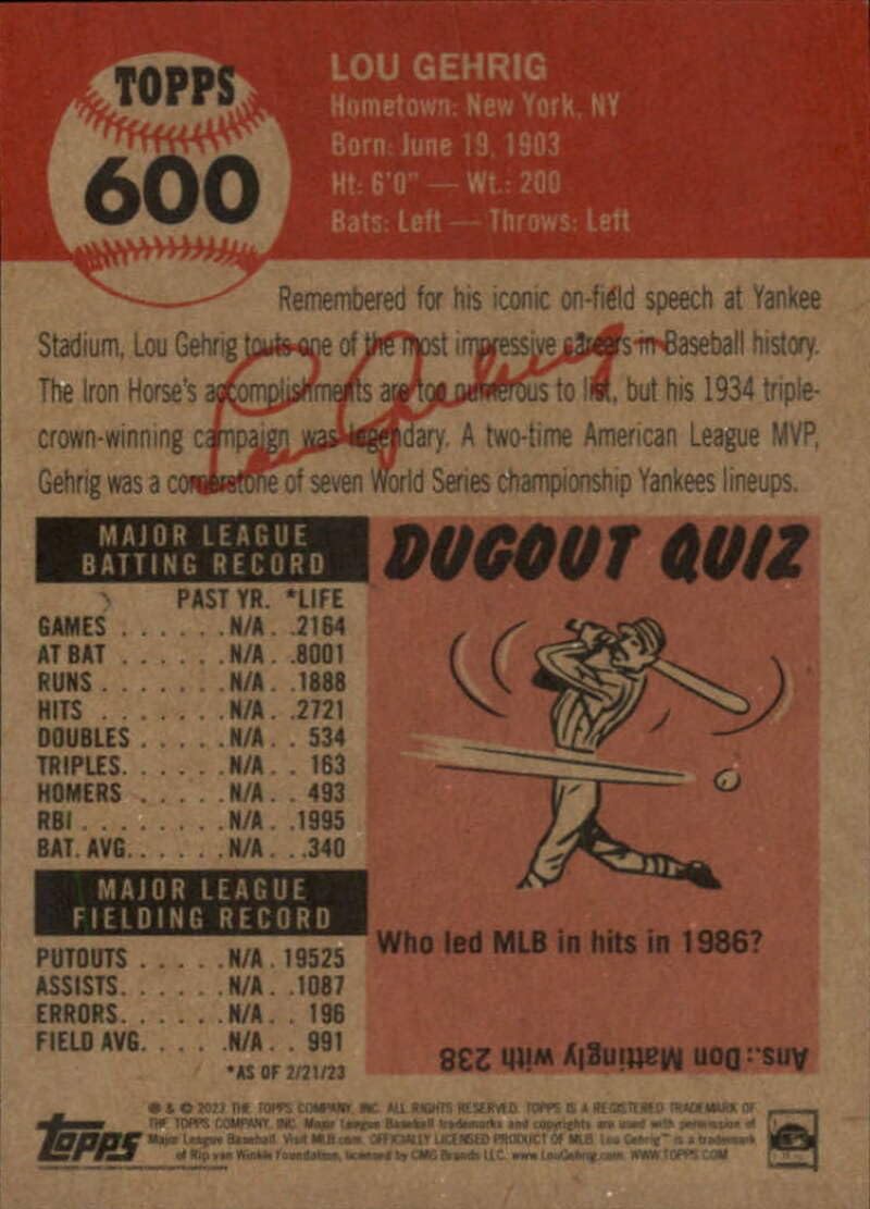 Amazon.com: 2023 Topps The MLB Living Set #600 Lou Gehrig New York