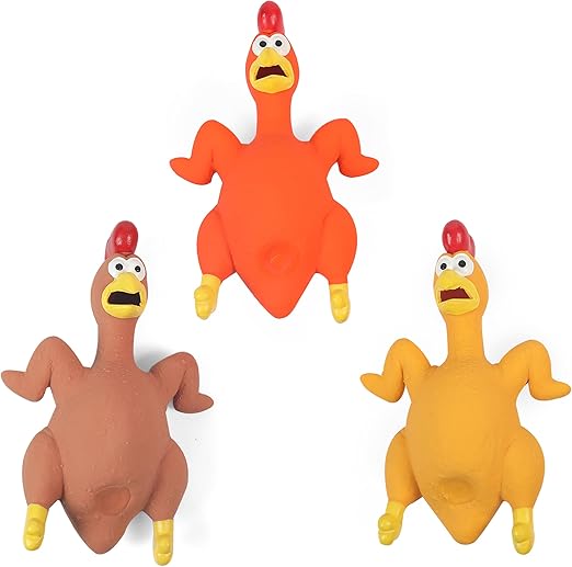 Rubber Chicken Dog Toy Squeak, 3 Pack Latex Screaming Chicken Dog Toys