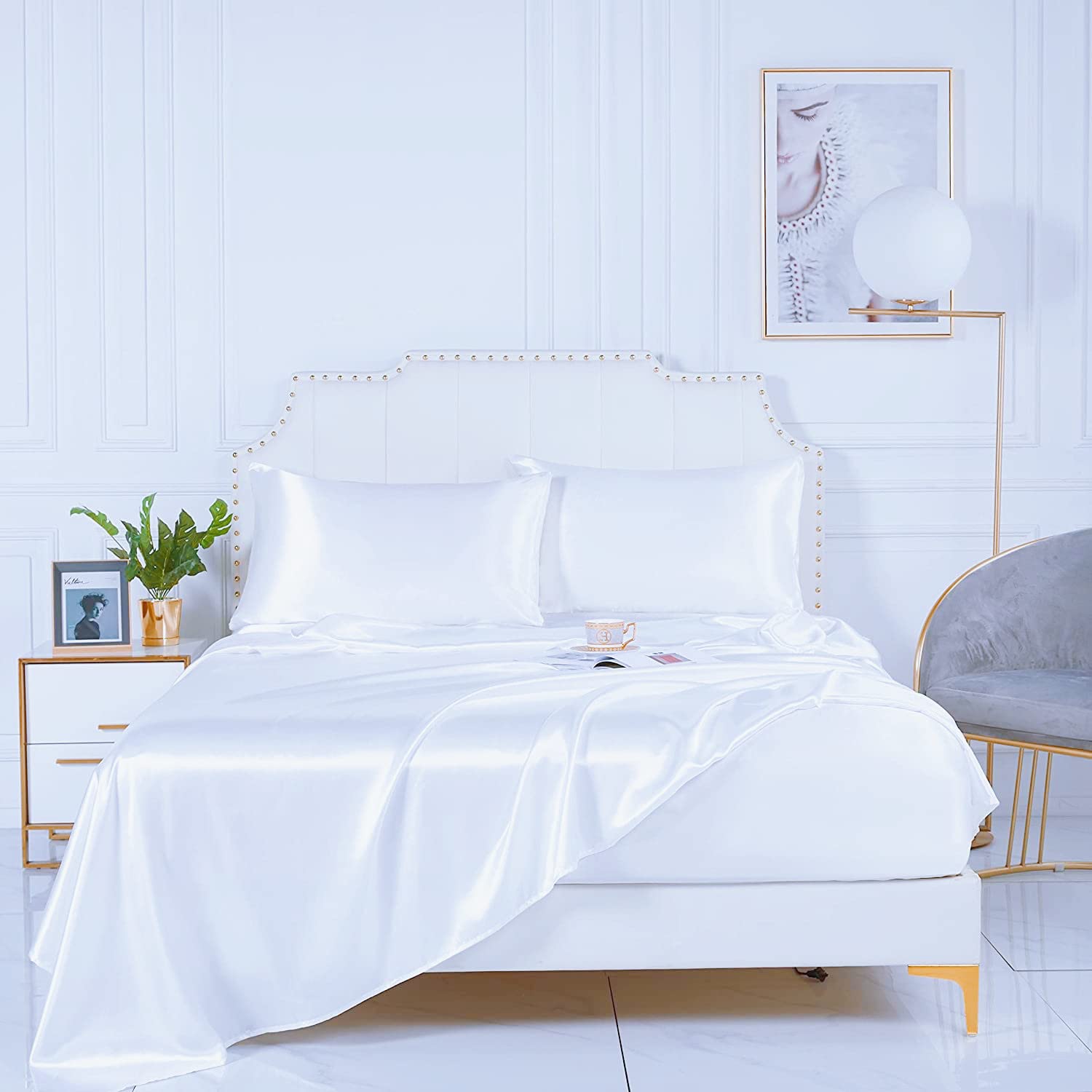 Luxury Satin Silk Pillow Case 2 Pack Pillowcase for Hair and Skin Satin Pillow Covers with Zipper Closure (Queen(20