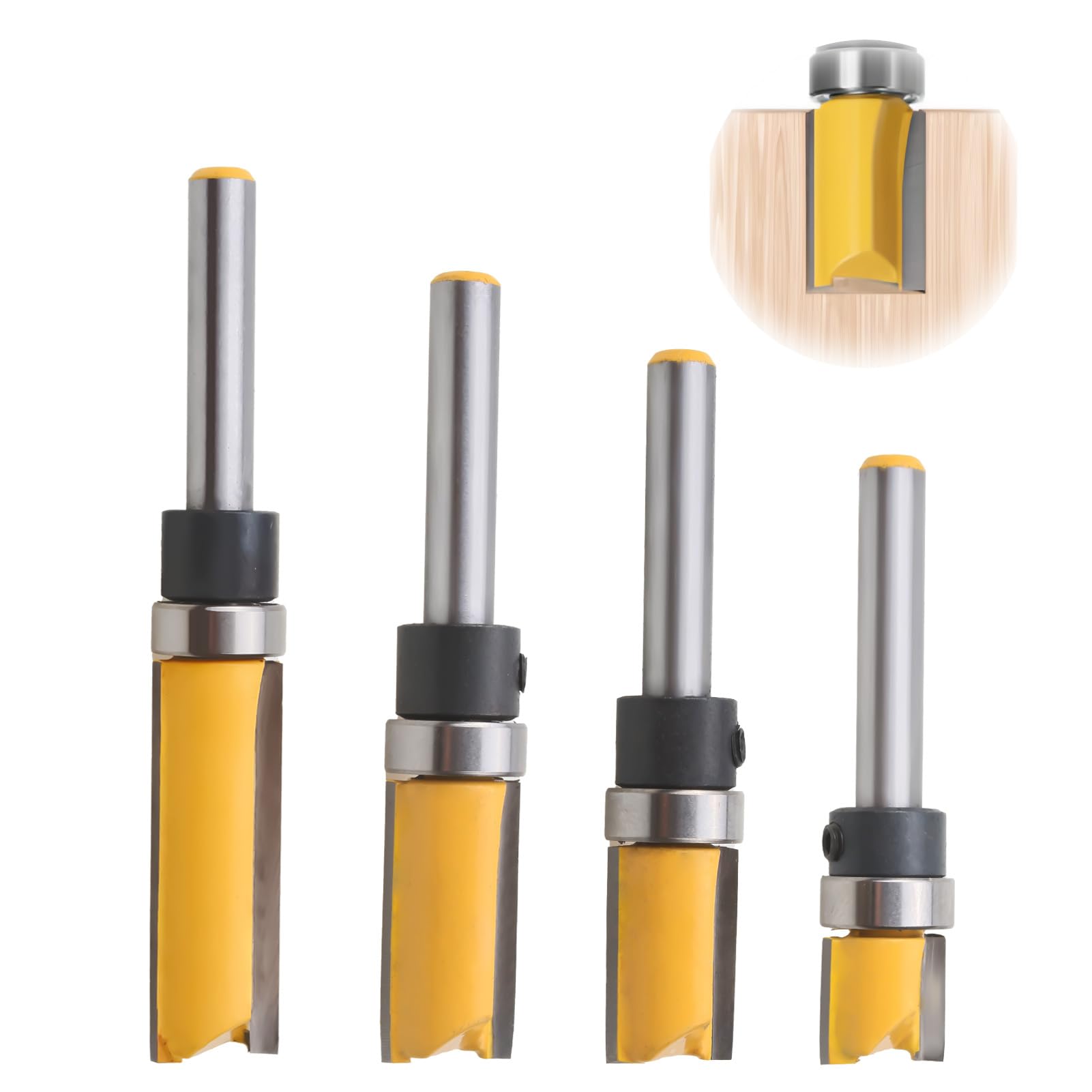 4PCS Router Bits, 1/4 Shank 4 Piece Set Straight Router Bit Set, Straight Router Bits 1/4 Shank, 13mm 20mm 25mm 38mm Cutting Length Woodworking Router Bit Kit for Trimming and Template Work