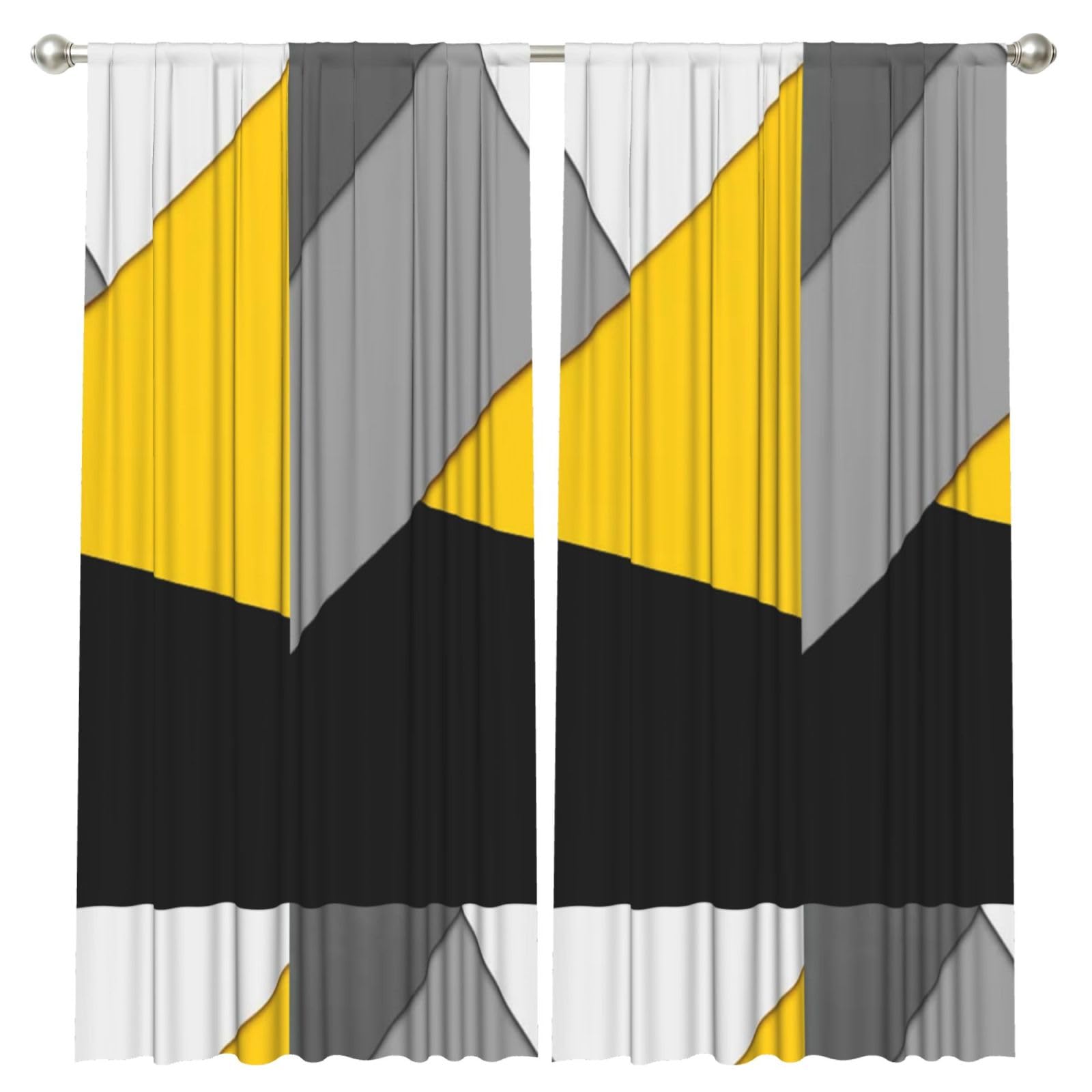 InOmak Modern Gray Yellow And Black Geometric, 2 Panels Window Curtains 52 x 84 Inch Blackout Curtains for Living Room Bedroom