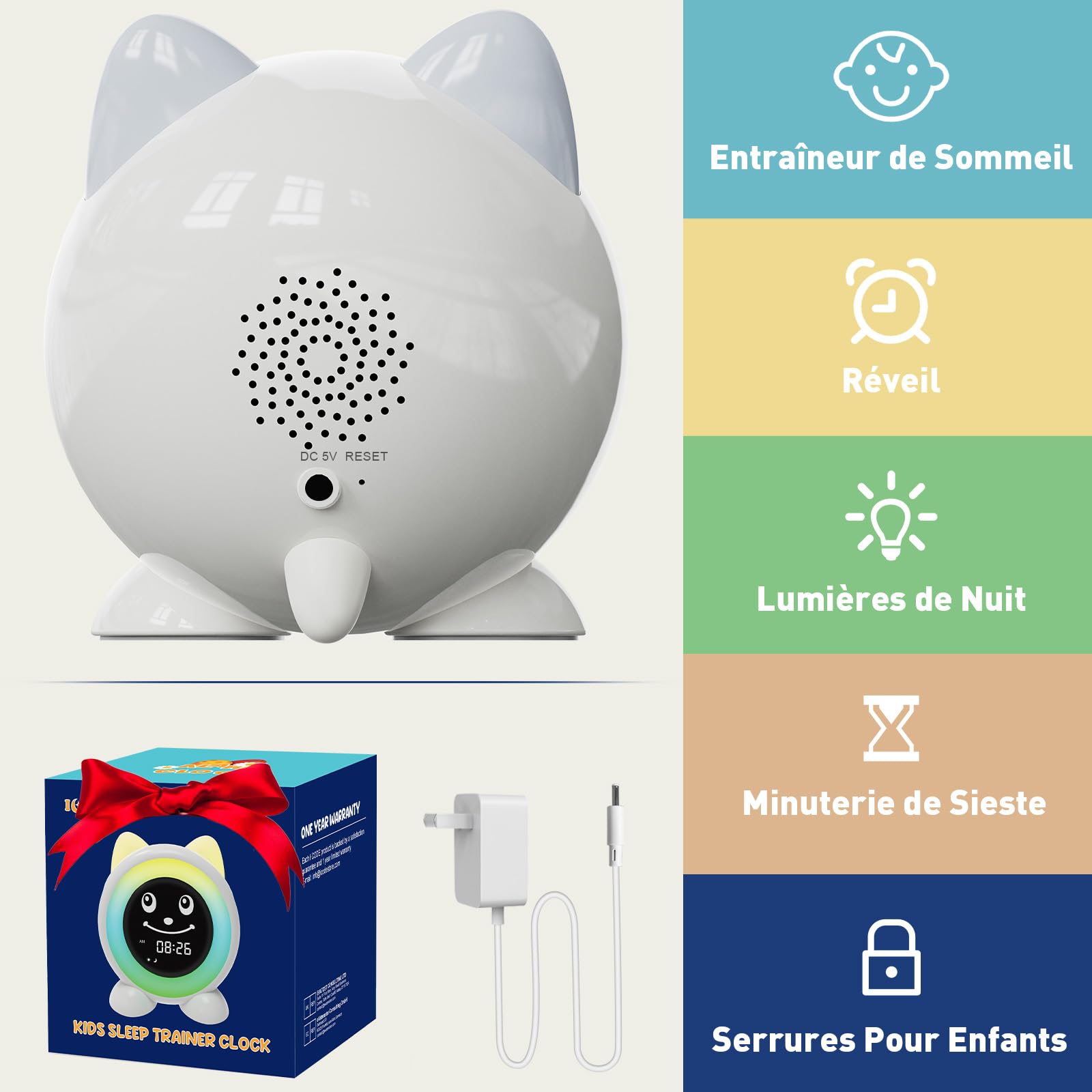 I·CODE Reveil Enfant, Réveil Enfant Educatif Jour Nuit avec Emoji Et Lumière, Parfait pour 2-10 Ans Reveil Fille Garçon