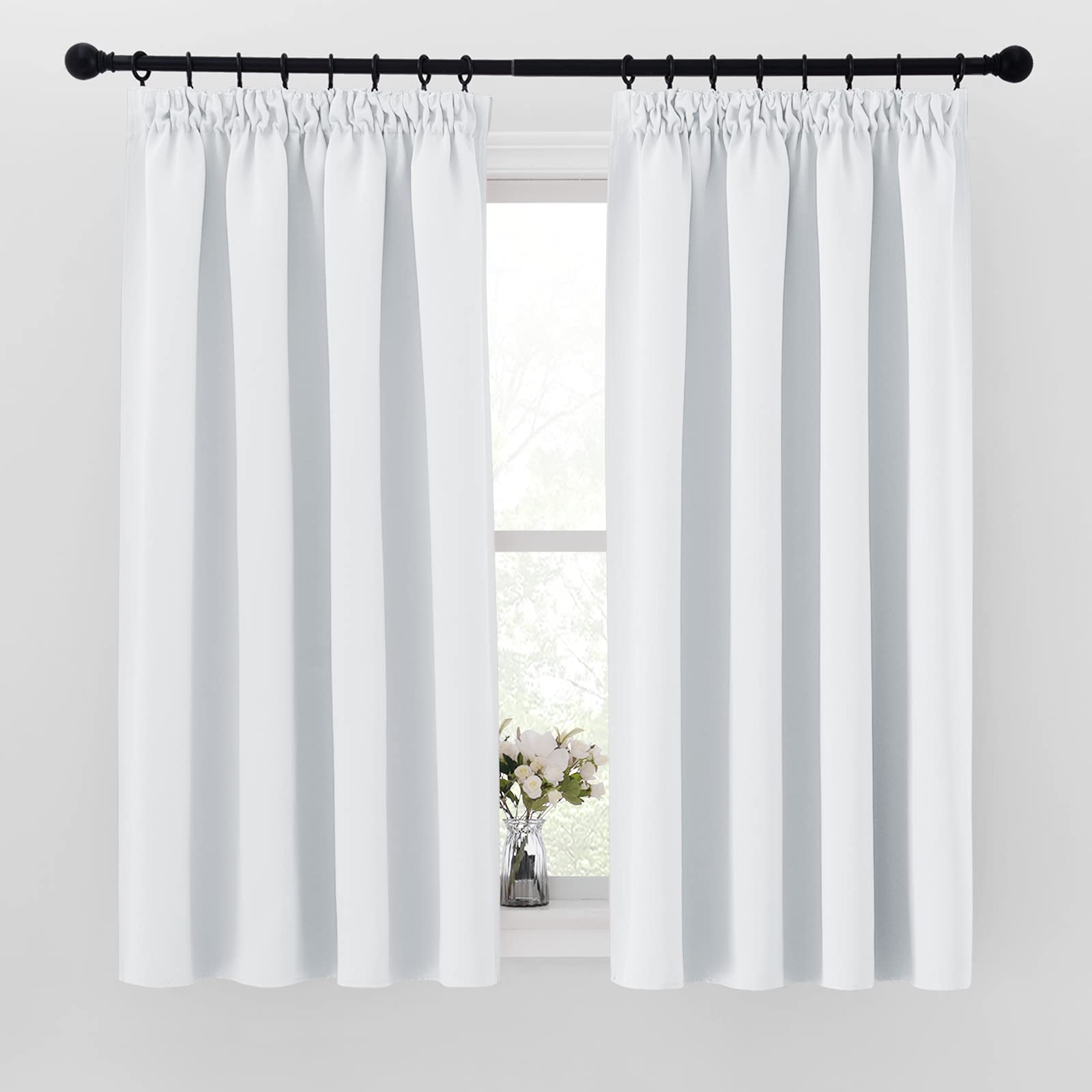 PONY DANCE Cortinas Termicas Aislantes Frio y Calor, Cortinas Dormitorio 2 Piezas Opacas Cocina Corta Ventana para Riel, 140x145 CM, Blanco Gris Global Recycled Standard OEKO-TEX STANDARD 100 Global Recycled Standard Global Recycled Standard