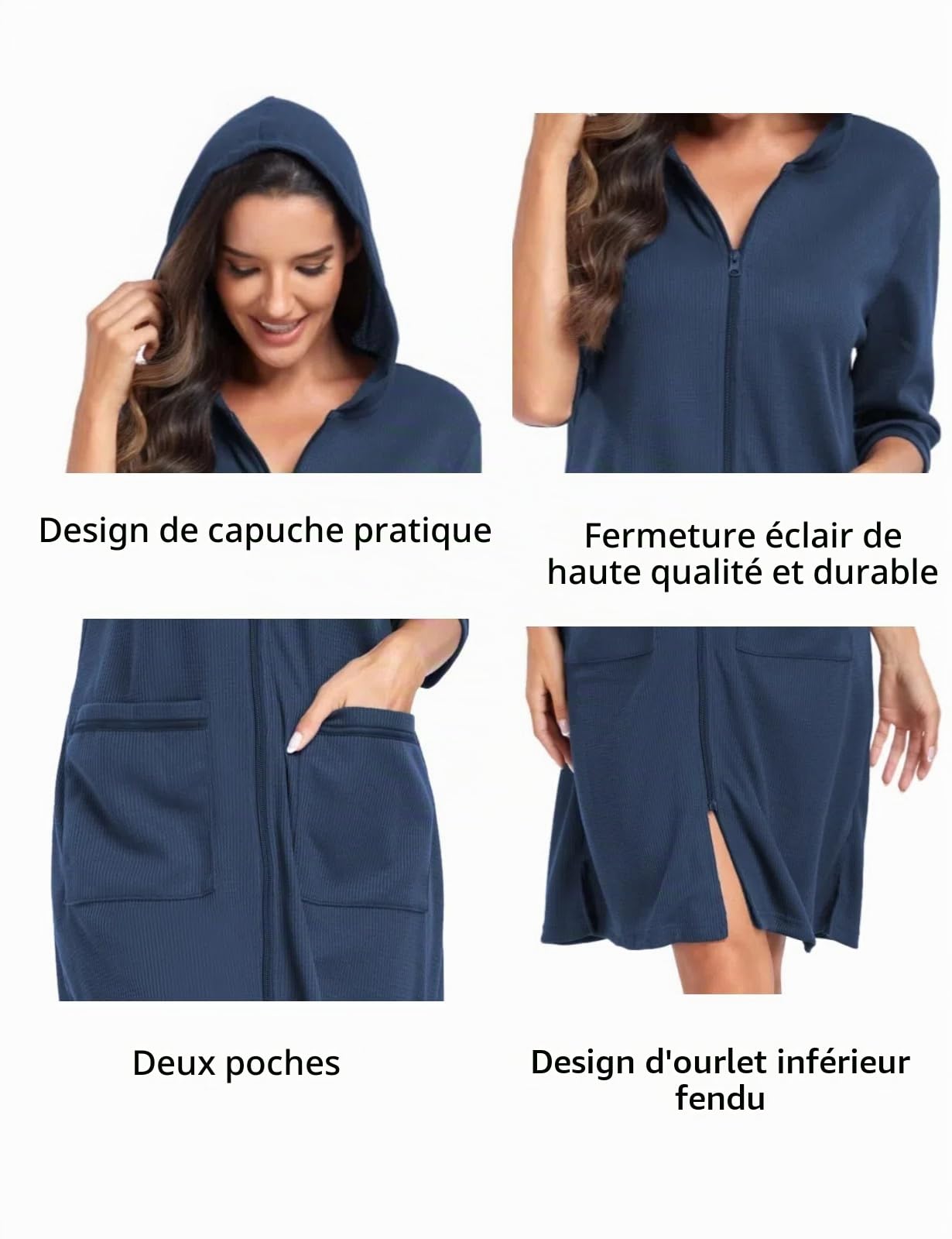 Jlowesun Peignoir Walfg féminin, peignoir léger et de longueur moyenne, chapeaux et poches, adapté au sauna, à la maison, aux plages, aux voyages, aux hôtels, etc.