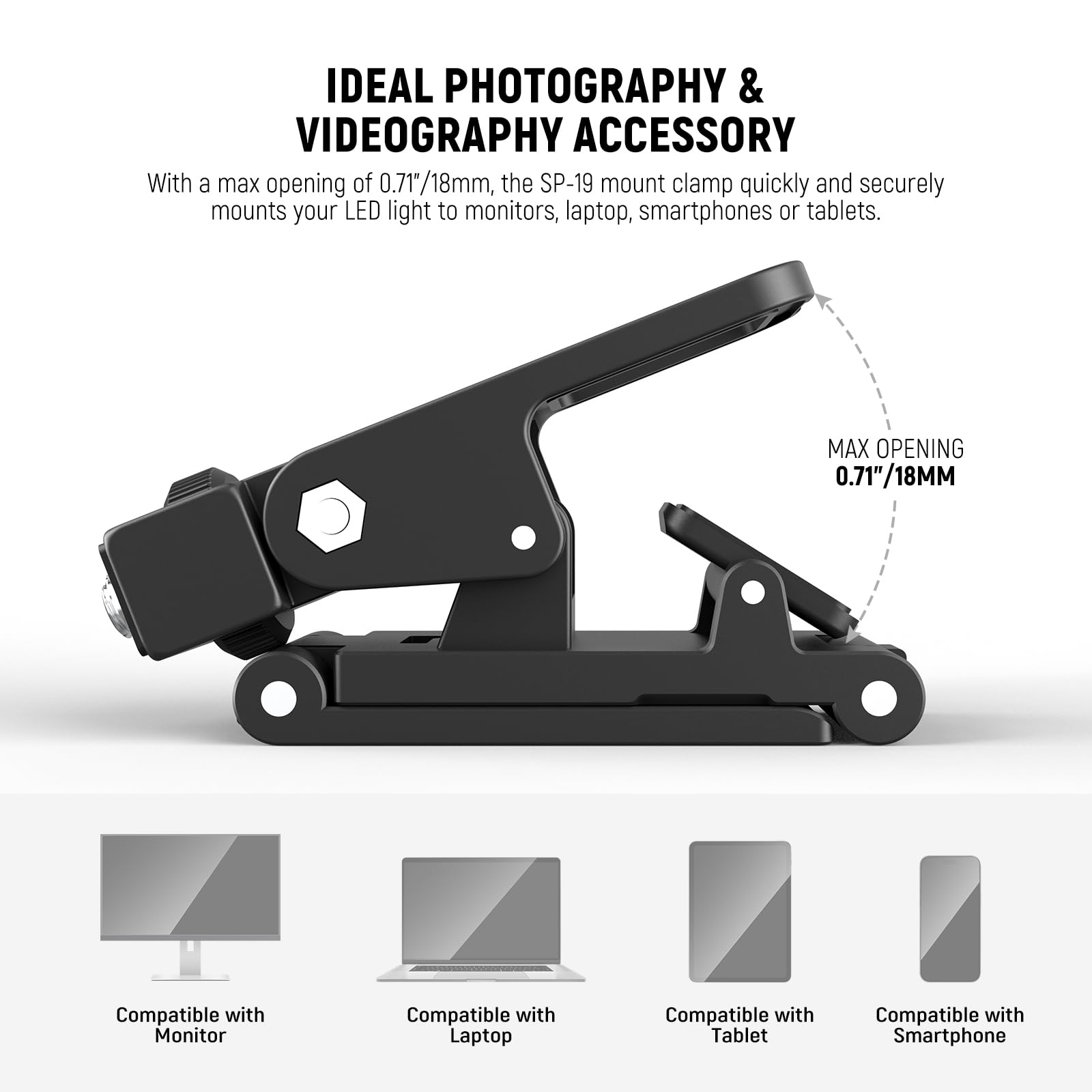 NEEWER Basics 2 pz Monitor Top Mount Mors,1/4" Vite per Webcam Selfie Cerchio Luce,0,71"/18mm Jaw 180° Tilt Mobile Clip Supporto per Registrazione Video Streaming Computer Portatile Conferenza,SP-19