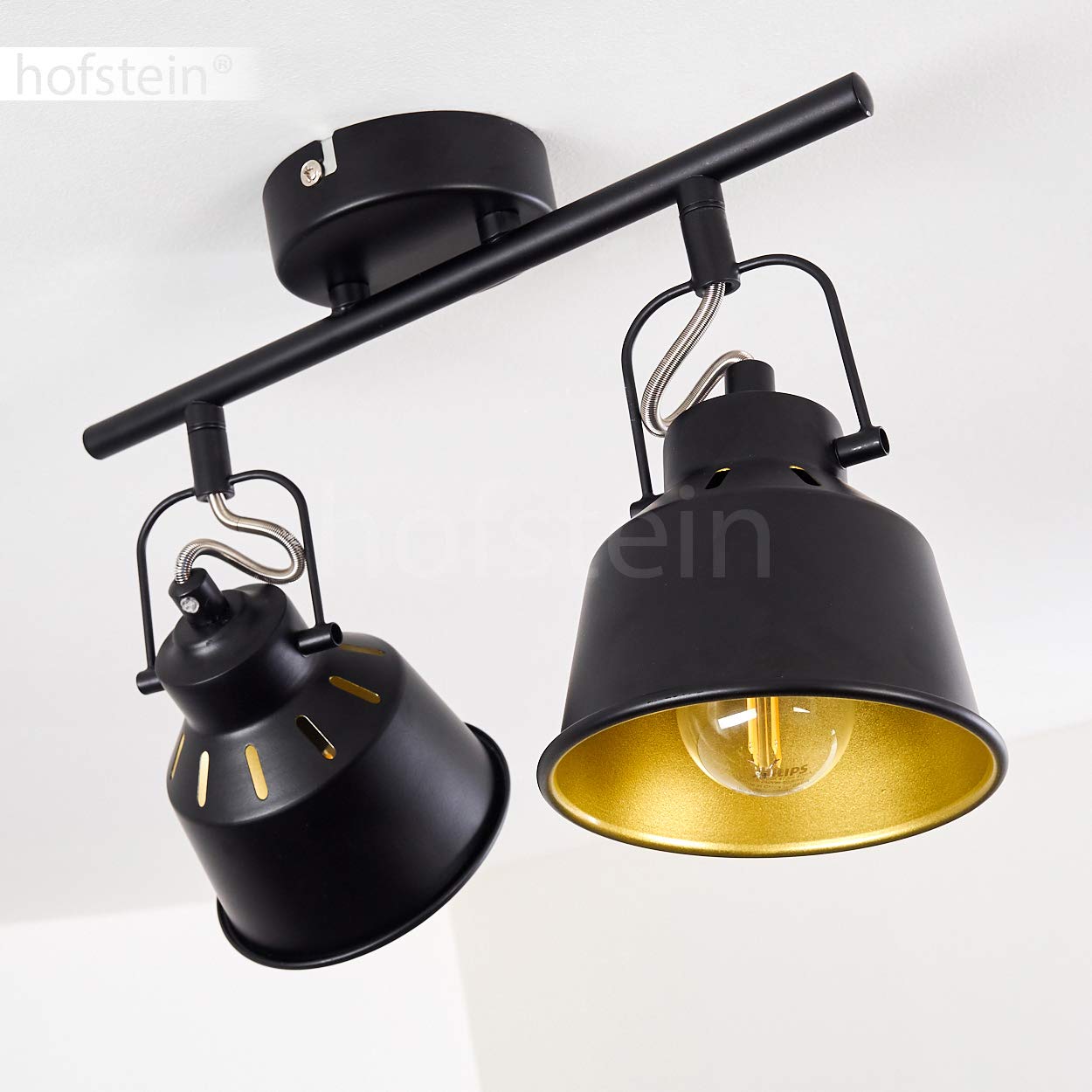 Plafoniera Safari, plafoniera in metallo in nero/oro, 2 luci, con faretti regolabili, 2 x attacco E14, faretto in design retro/vintage, senza lampadina/e