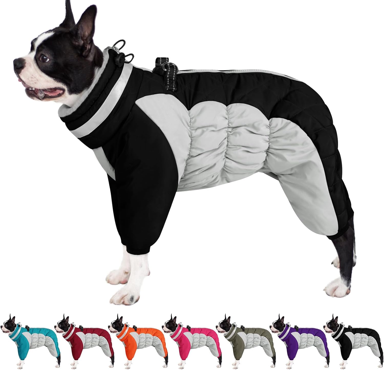 AOFITEE Dog Coat Warm Dog Puffer Jacket for Winter, Windproof Dogs Coat with Harness Built in, Reflective Turtleneck Dogs Winter Jacket Snowsuit, Full Body Fleece Coats for Small Medium Large Pet Black Medium