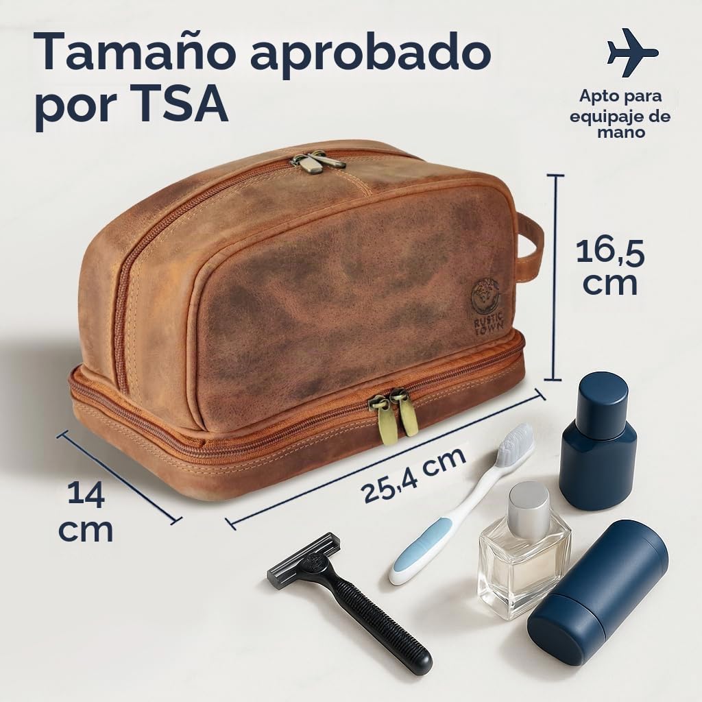Neceser de Viaje de Piel auténtica, Organizador de higiene, Kit de Dopp Rustic Town
