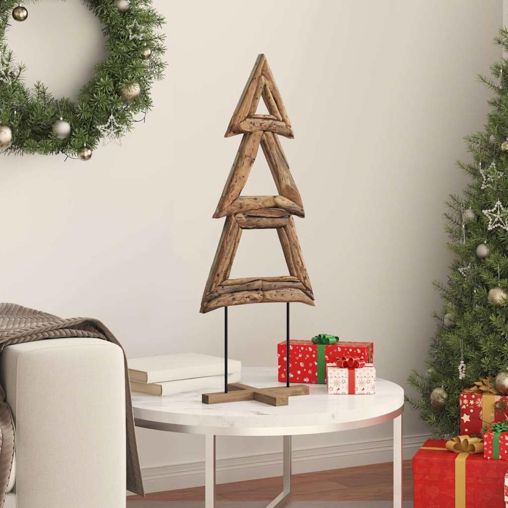 Árbol de Navidad de madera maciza de teca, 90 cm, color marrón