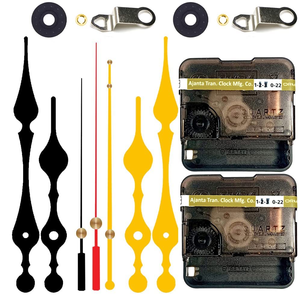 Ronota Quartz Machine for Big Size Wall Clock Battery Operated Machine with Needles and Hook 12 MM (Black & Red & Gold)