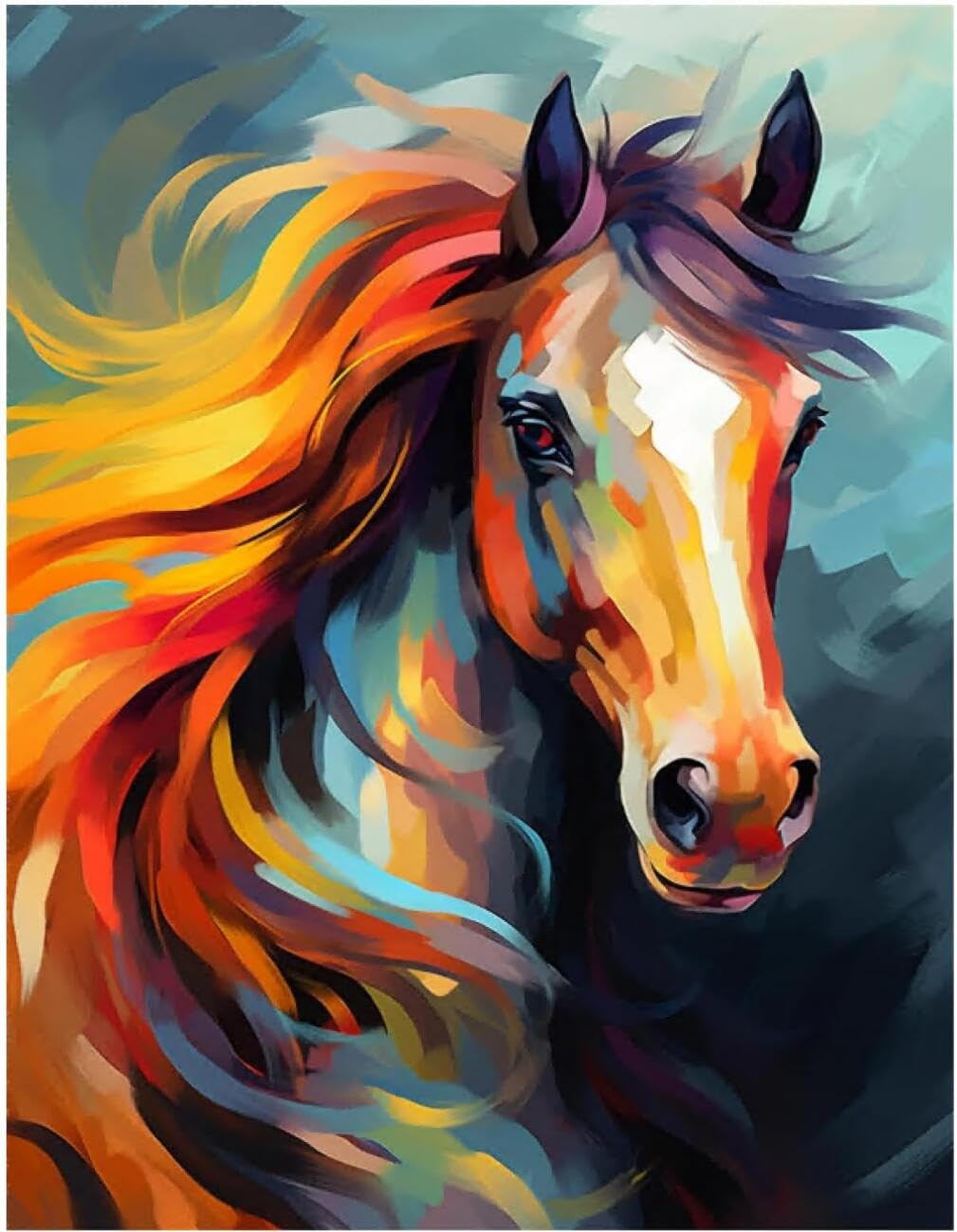 AxiangziK DIY Stamped Cross Stitch Kit Colorful Horse 11CT 50x70cm