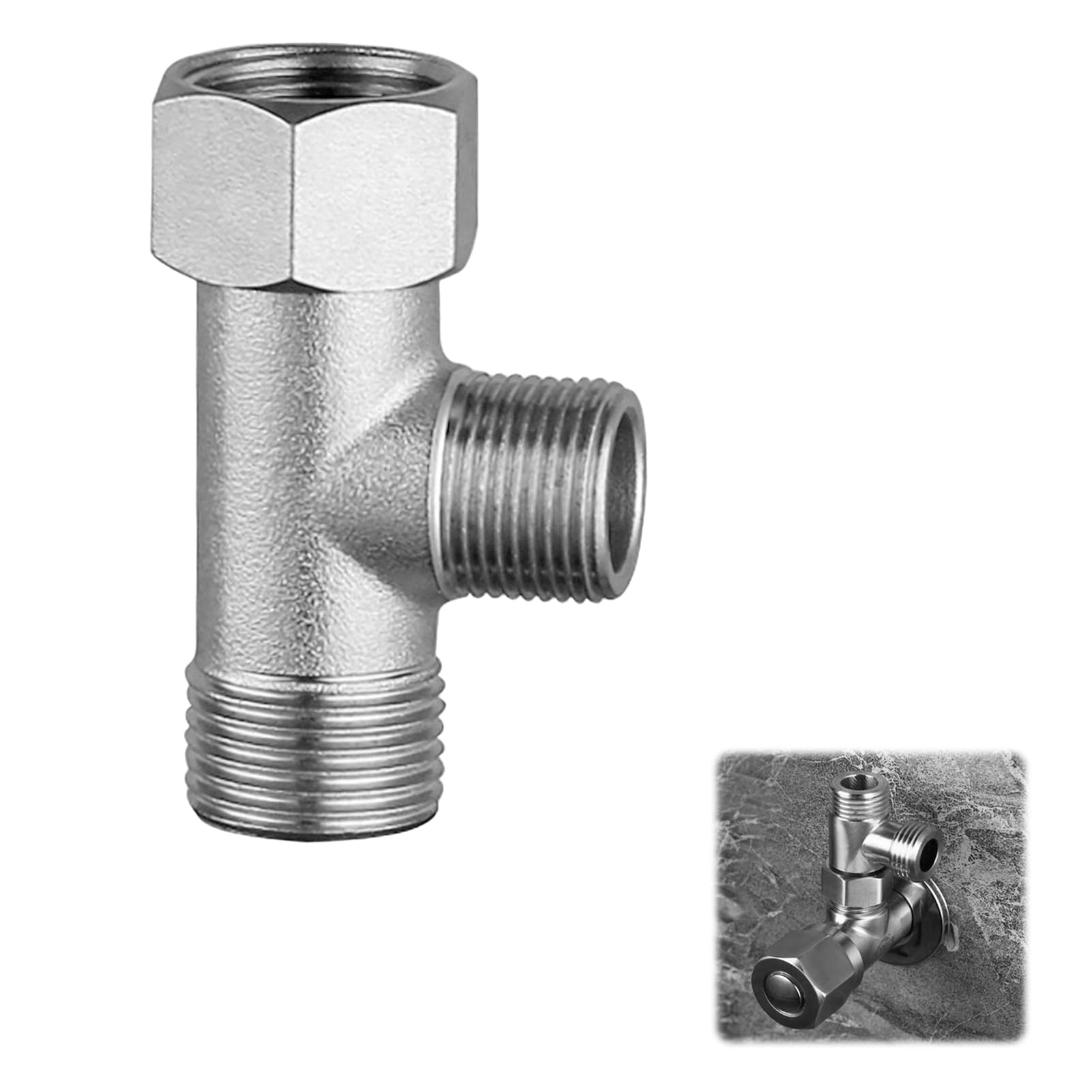 Connecteur en T 3 Voies, Vanne D'inversion WC en Cuivre 3/8" avec Dents Latérales 1/2" Vanne, Connecteur de Tuyau 3 Voies, Dents Droites pour Réservoir de Chasse D'eau, Robinet 3 Voies WC