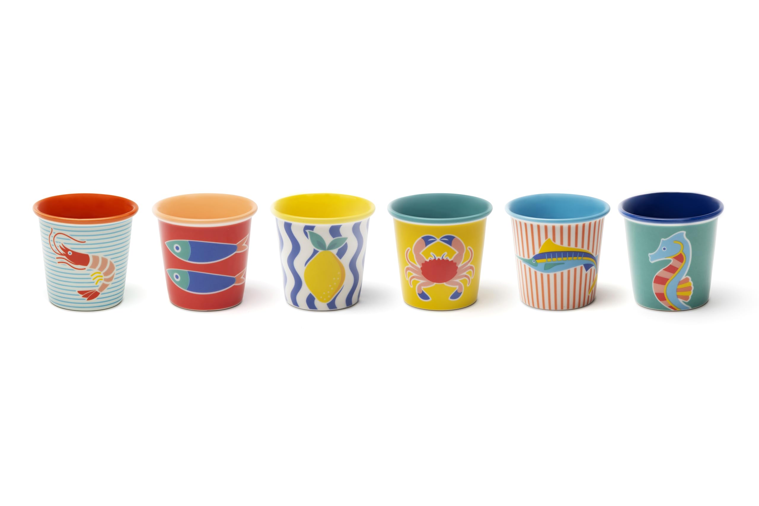 Excelsa Corfou Lot de 6 verres à café, porcelaine, capacité 90 ml, décors assortis