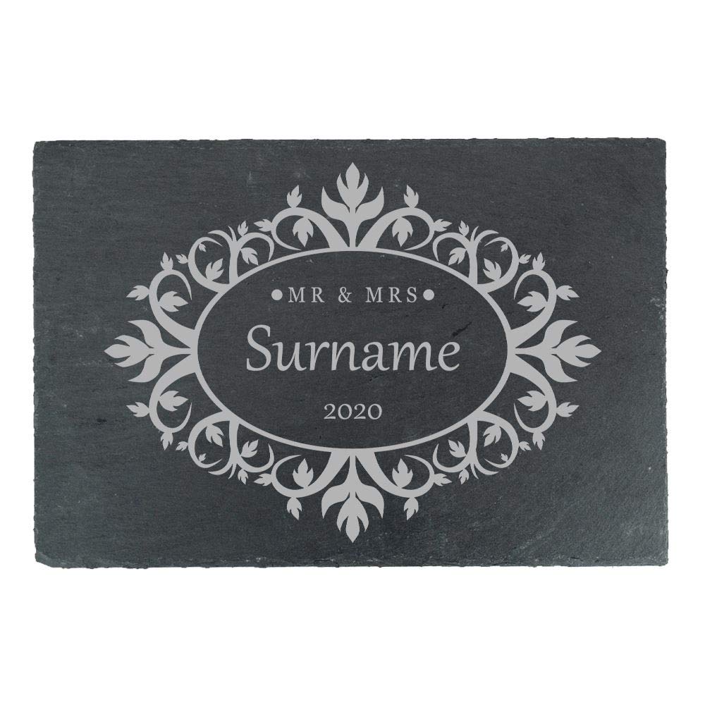 Personalised Engraved Rectangular Slate Cheeseboard with Mr and Mrs Design, Personalise with Any Name and Year, Perfect for Weddings and Anniversaries