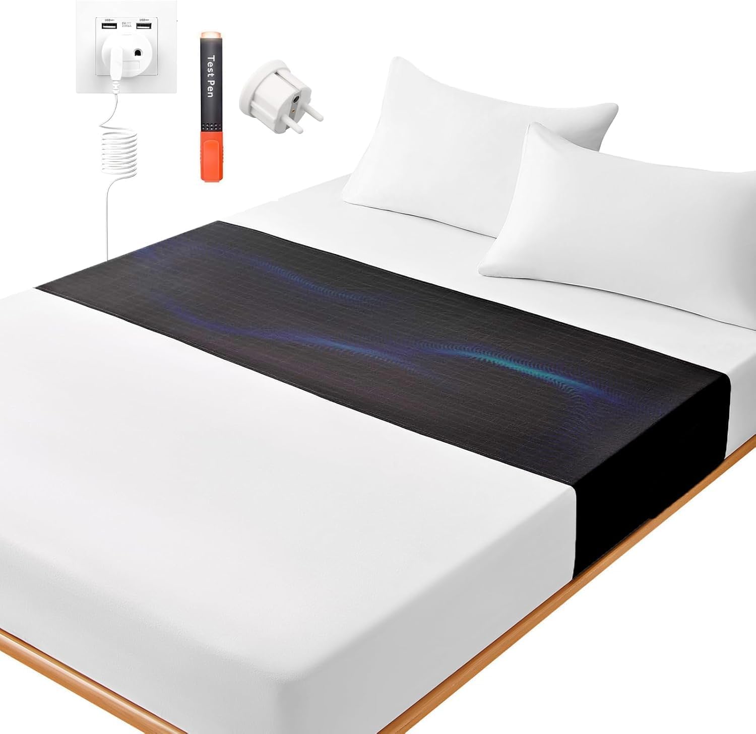 CkeyiN Pro Tappetino di messa a terra per letto, miglioramento della qualità del sonno con lenzuola, Grounding Bed Sheet per aumentare l'energia, Grounding Mat 68 x 198 cm, nero