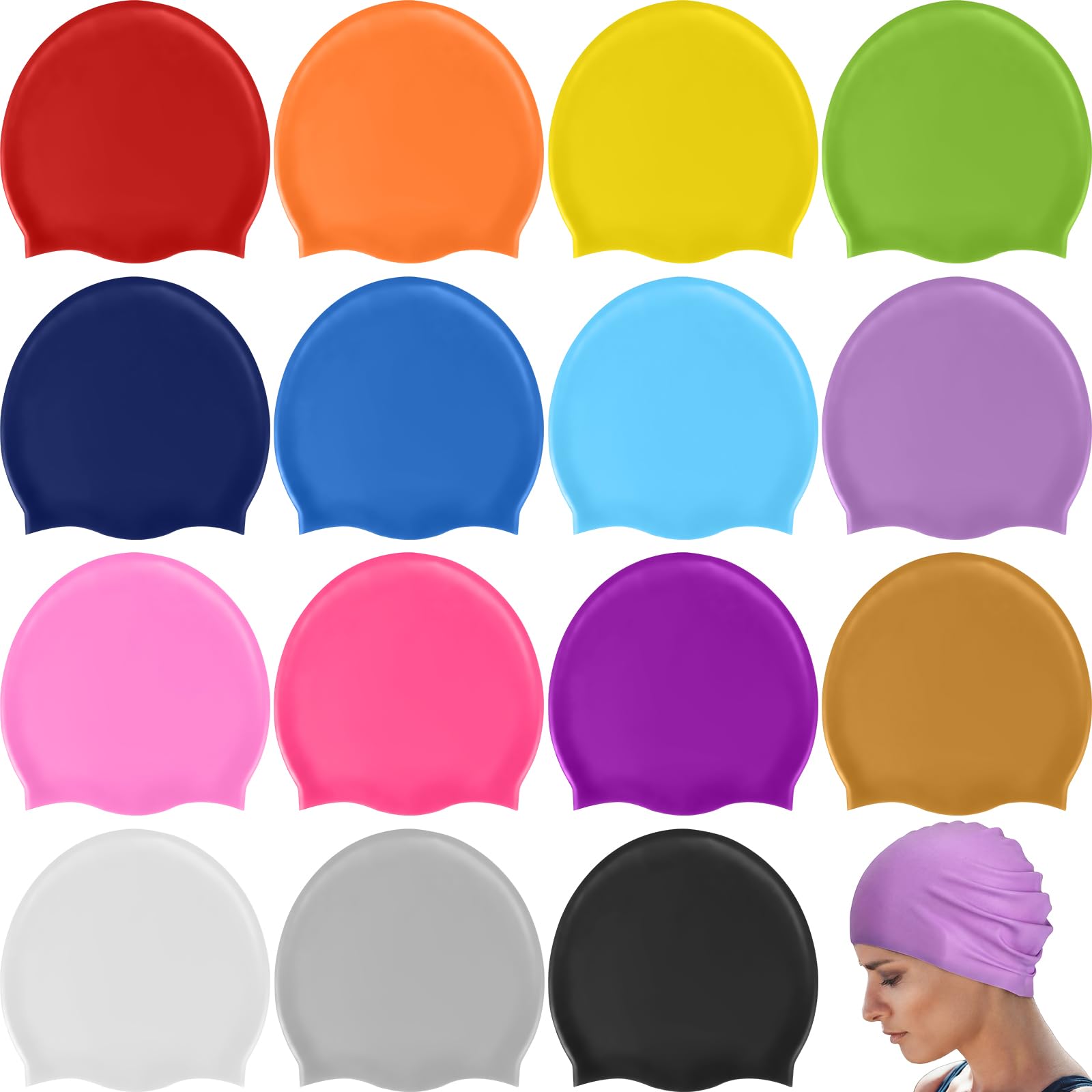15 gorros de natación unisex de silicona para adultos, impermeables, a granel, para mujeres, hombres, adultos, jóvenes, antideslizantes, gorro de piscina, gorras elásticas de silicona, capa