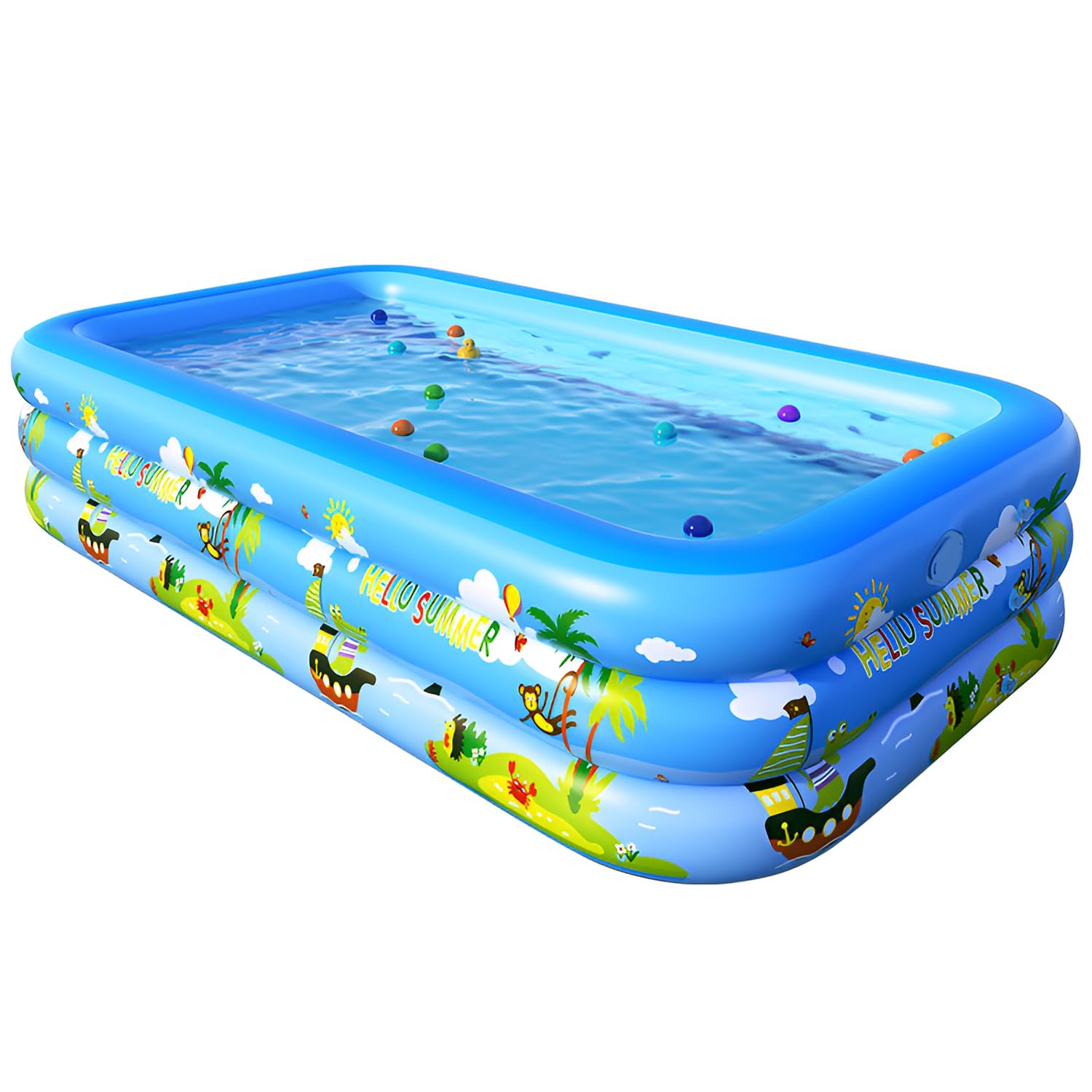 syga rectangular family swimming pool inflatable tub kiddie pool 3 layer bathtub for kids, adults, outdoor, garden, backyard, pool party (blue, 3.1 meters)