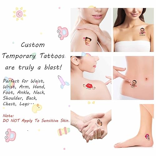 Miniatura 3 de 30 tatuajes temporales de corazón personalizados con texto de nombre, tatuaje temporal personalizado con cara para adultos, parejas, mujeres,