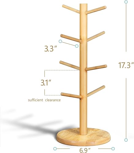 Miniatura 4 de Lorbro Árbol de taza de café con 8 ganchos, soporte para taza, soporte de madera para tazas de café, árbol de taza de encimera, soporte para tazas,