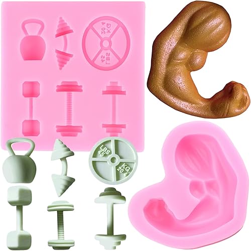 Mujiang Moldes de silicona para ejercicios de entrenamiento de fitness, molde de fondant muscular para decoración de pasteles, cupcakes, caramelos,