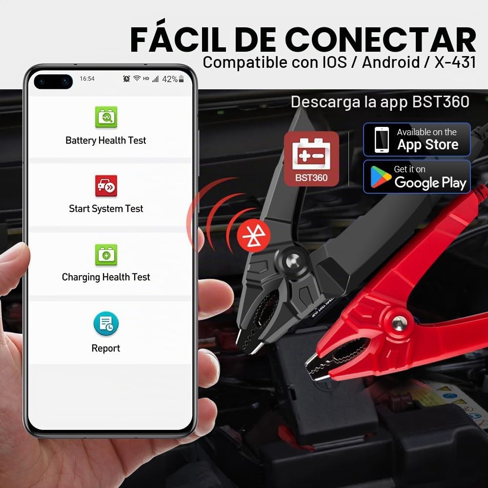 LAUNCH BST360 - Comprobador de batería de coche, 6 V, 12 V, Bluetooth, analizador de batería para Android&iP-hone&LAUNCH X431, 100-2000 CCA alternador voltímetro