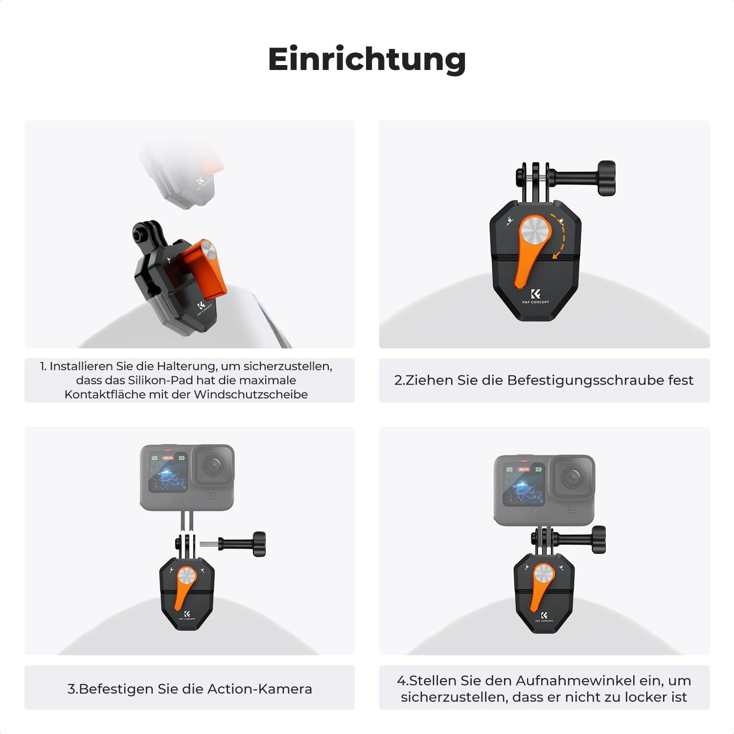 K&F CONCEPT Motorrad Windschutzscheibe Clamp für Go Pro Hero 13/12/11, Aluminiumlegierung Halterung Klemme Clip für DJI Osmo Action 3/4/5 Pro/6, Insta360 X5/X4, DJI Osmo 360 Action Kamera Zubehör