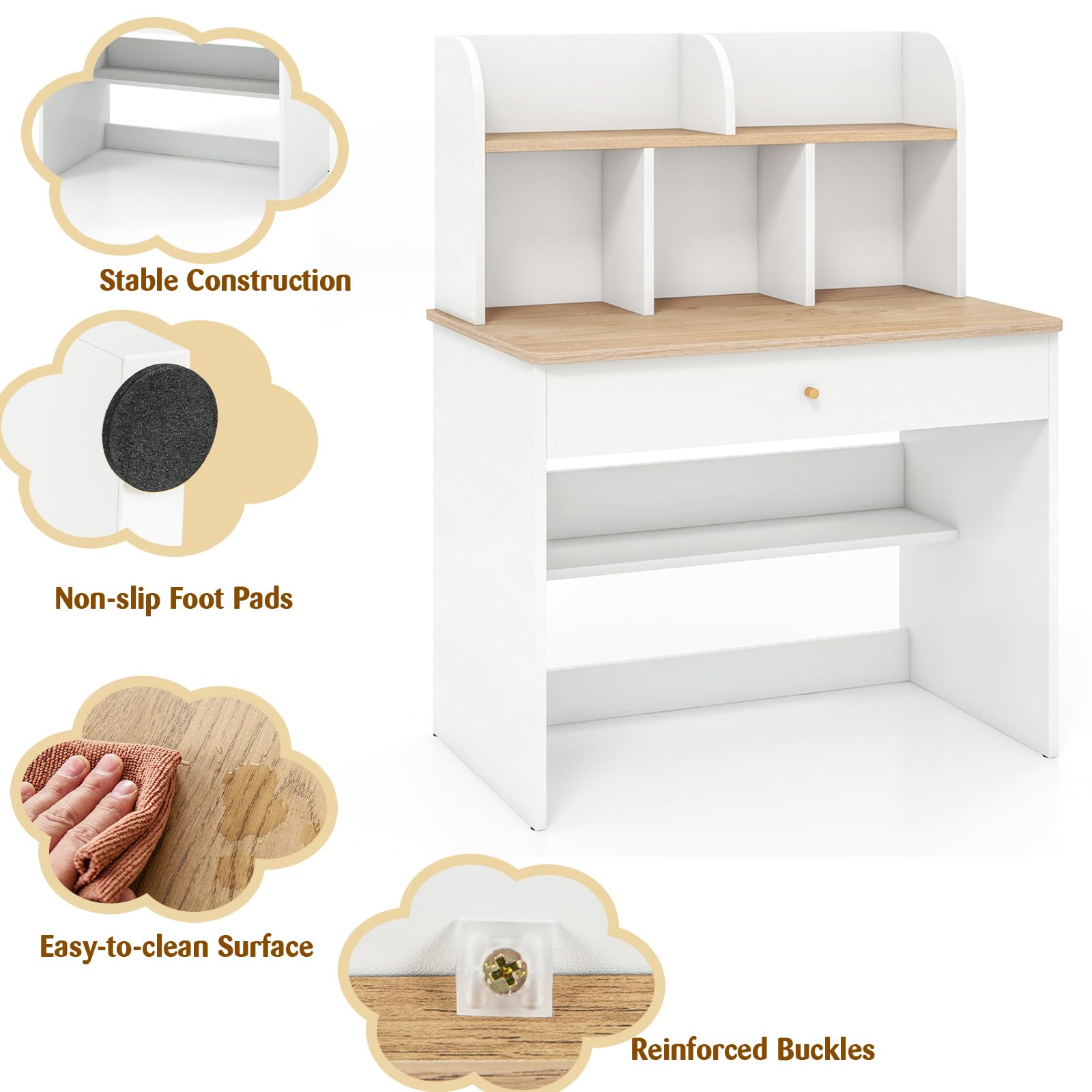 LIFEZEAL Bureau Enfant avec Rangement, Table d'étude en Bois Blanc, Grand Tiroir, pour Garçon Fille 3+ Ans