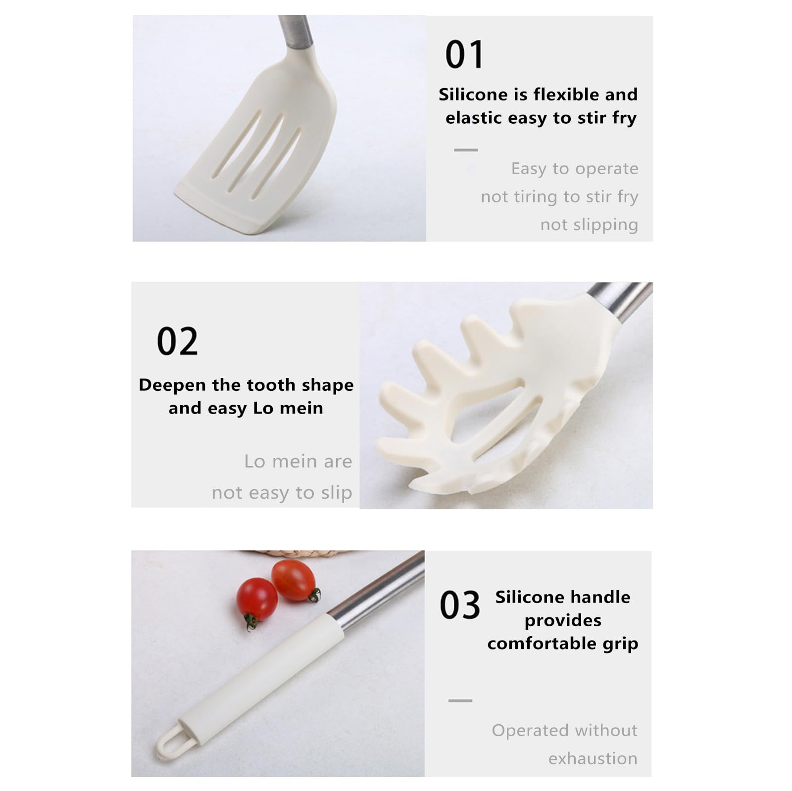 Küchenhelfer Set, Silikon Küchenutensilien Kochutensilien Set, Antihaft Hitzebeständiger Kochbesteck Set Mit Edelstahlgriff, Gesund & Langlebig, Spülmaschinengeeignet, 11 Stück,Khaki