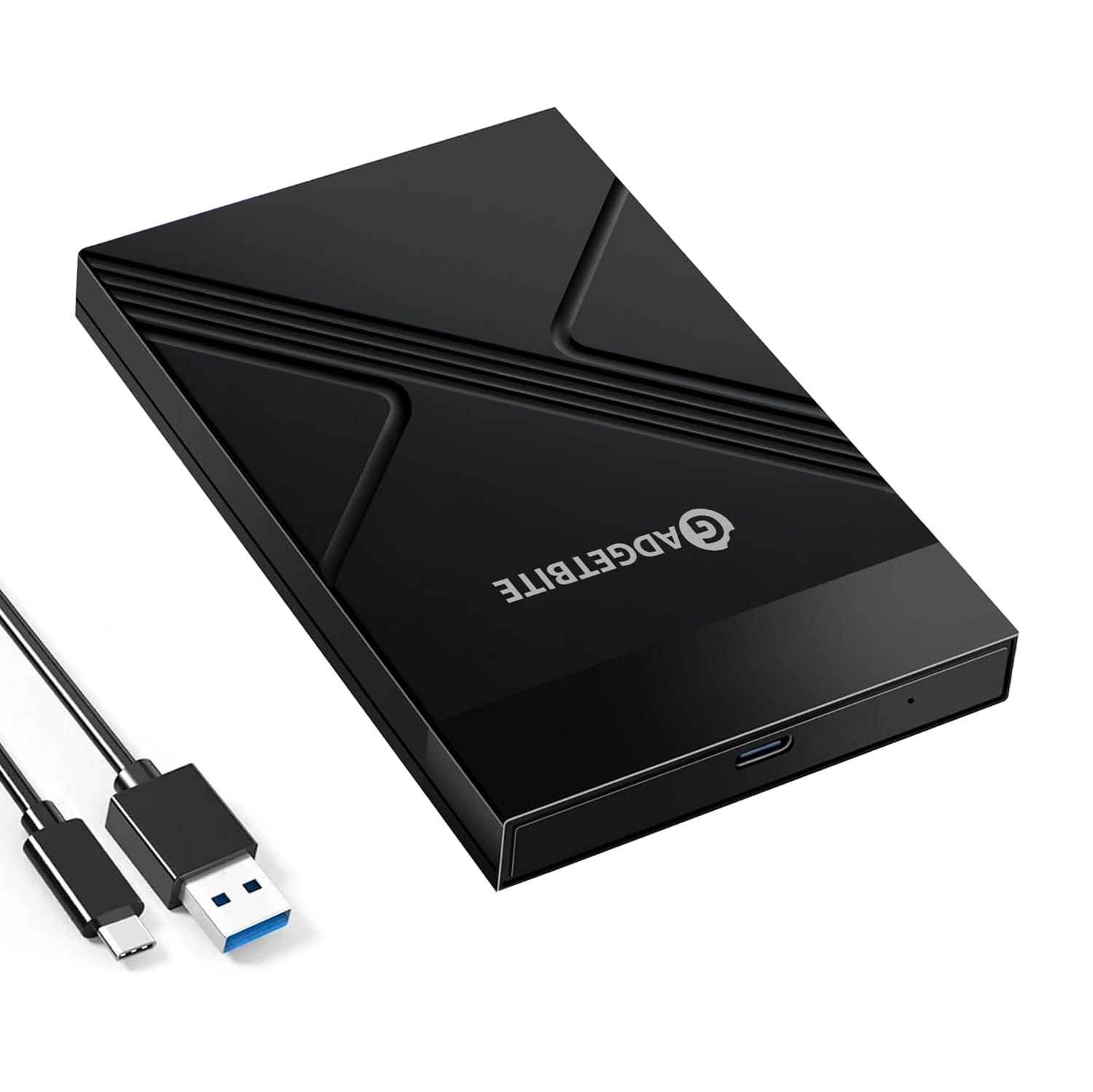 Gadgetbite Boîtier pour disque dur externe sans outils avec vitesse de transfert rapide jusqu'à 5 Gbit/s et capacité de stockage jusqu'à 4 To avec SSD/HDD 2,5 SATA (noir, USB vers type C)