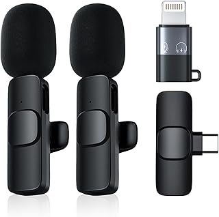Wireless Lavalier Microphone for ipad Android - 2 Pack Professional Wireless Mic DSP Noise Reduction Plug-Play Chip 6-7 H Long Working Time for Vlog Video Interviews YouTube TikTok Recording