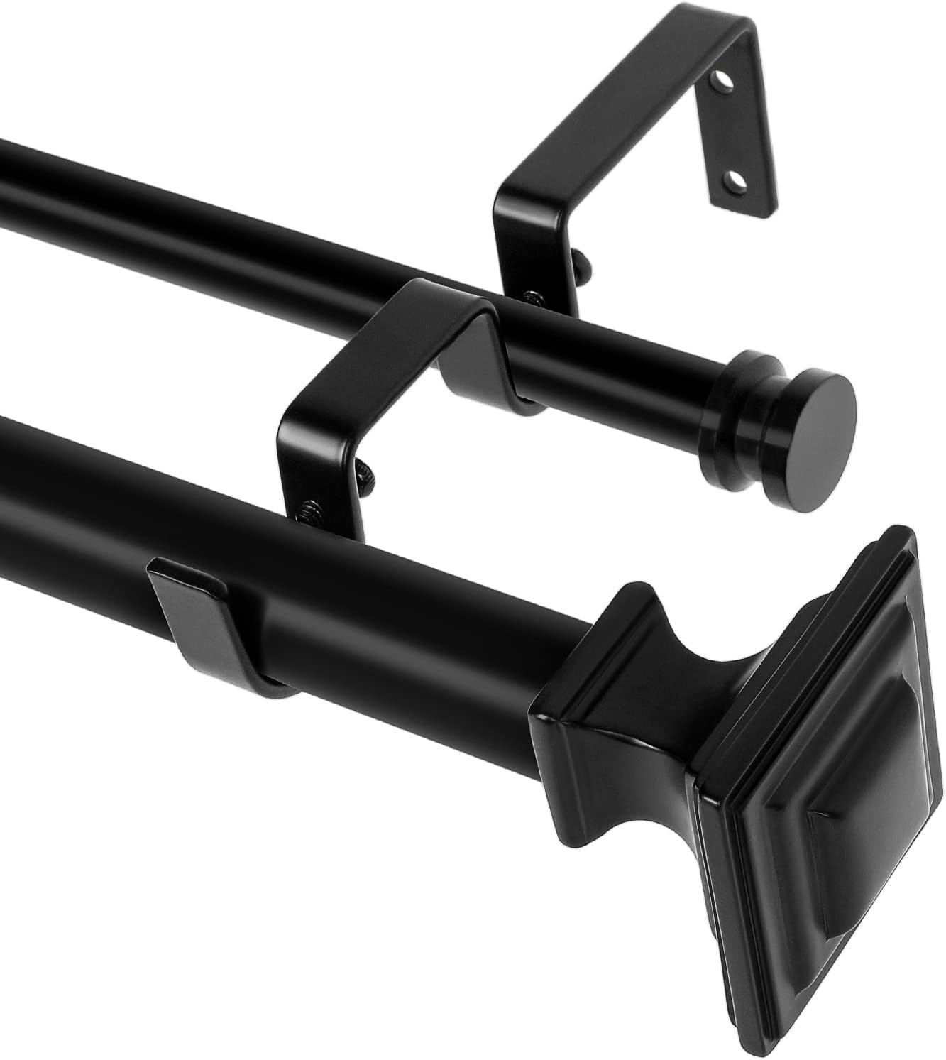 Black Double Curtain Rods for Windows 72 to 144 Inch(612Ft