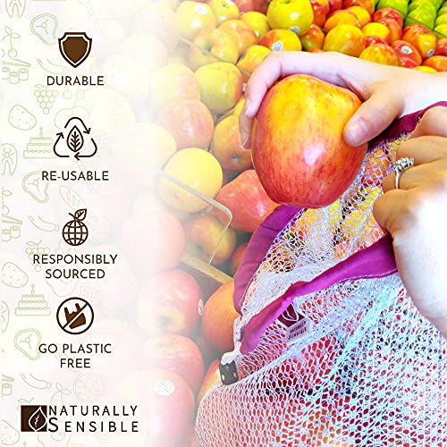 Naturally Sensible Reusable Produce Bags | Sturdy Mesh Grocery Tote (5 Bag Set) #TOP2