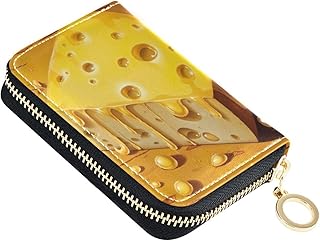 Vivid Cheese Credit Card Holder, Small RFID Blocking Wallet, Accordion Style Card Case with Key Chain Zipper